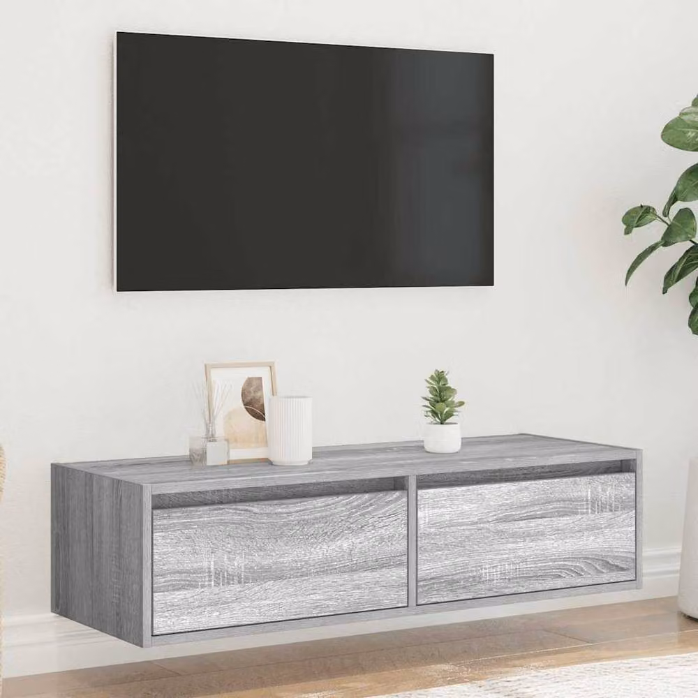 Berkfield Home Modern TV Cabinet with LED Lights in Grey Sonoma, W: 100 cm, D: 35.5 cm, H: 25 cm – 2