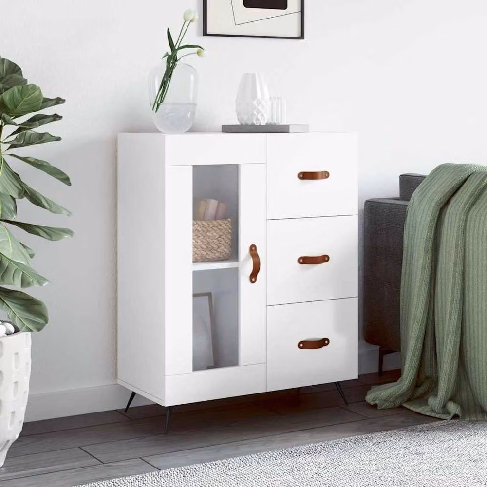 Berkfield Home High Gloss White Sideboard W: 69.5 cm, D: 34 cm, H: 90 cm – 2