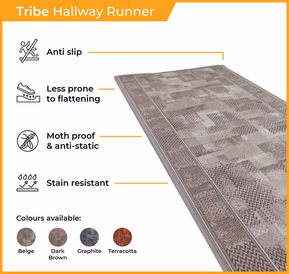runrug Tribe Grey Hallway Runner Rug, Non-Slip and Hardwearing, W: 80 cm, L: 330 cm – 3