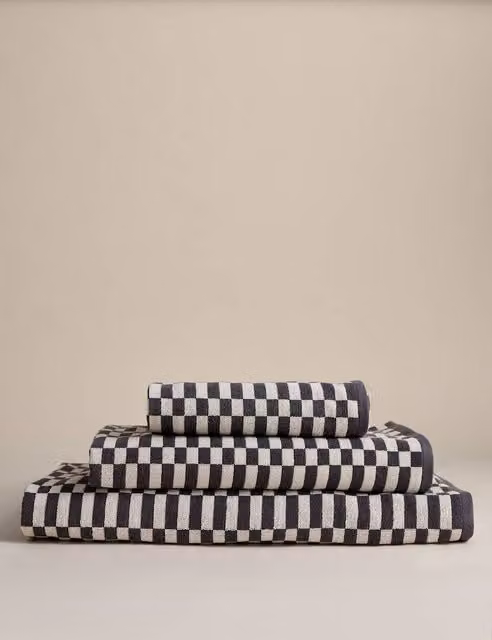 M&S Fluffy Pure Cotton Checked Towel in Grey