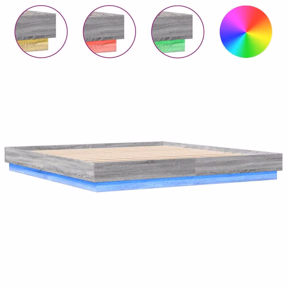 Berkfield Home Durable Super King Bed Frame with LED Under-Bed Lighting, Grey Sonoma, W/D/H: 180 x 203 x 23 cm – 3
