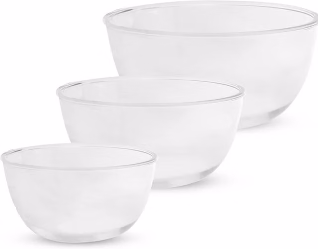 Maison & White Set of 3 Round Nesting Glass Mixing Bowls, Transparent