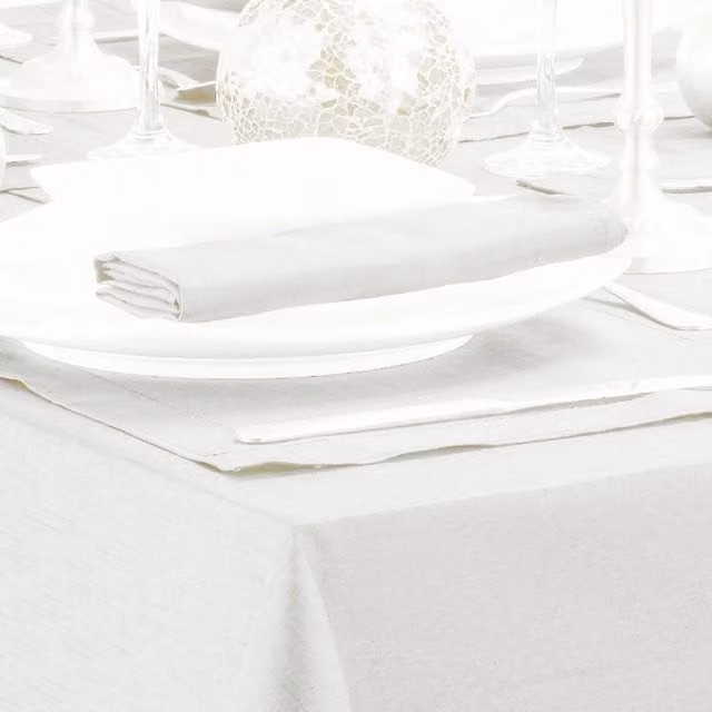 Kitchenwise White Plain Rectangular Linen Look Slubbed Tablecloth, Width: 45.72 cm