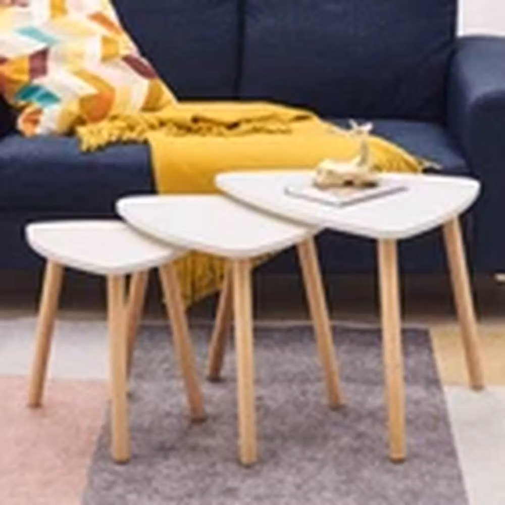 EONLION Scandinavian Set of 3 Round Nesting Tables in White Wood and Bamboo – 3