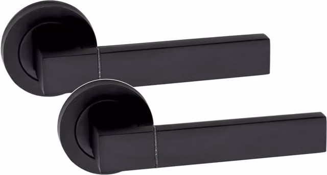 Golden Grace Matt Black Door Handles on Round Rose, 1 Pair