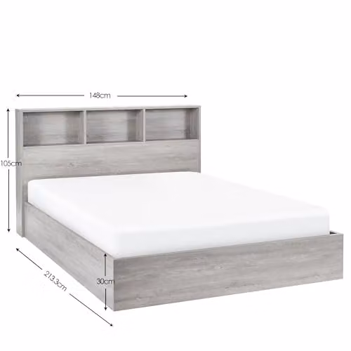 Julian Bowen Bali Double Ottoman Storage Bed with Built-in Bookcase Headboard in Grey Oak – 2