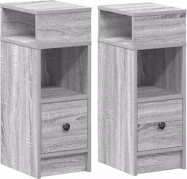 FLAVORA Set of 2 Grey Sonoma Drawer Bedside Cabinets, W/D/H: 25 x 31 x 66 cm