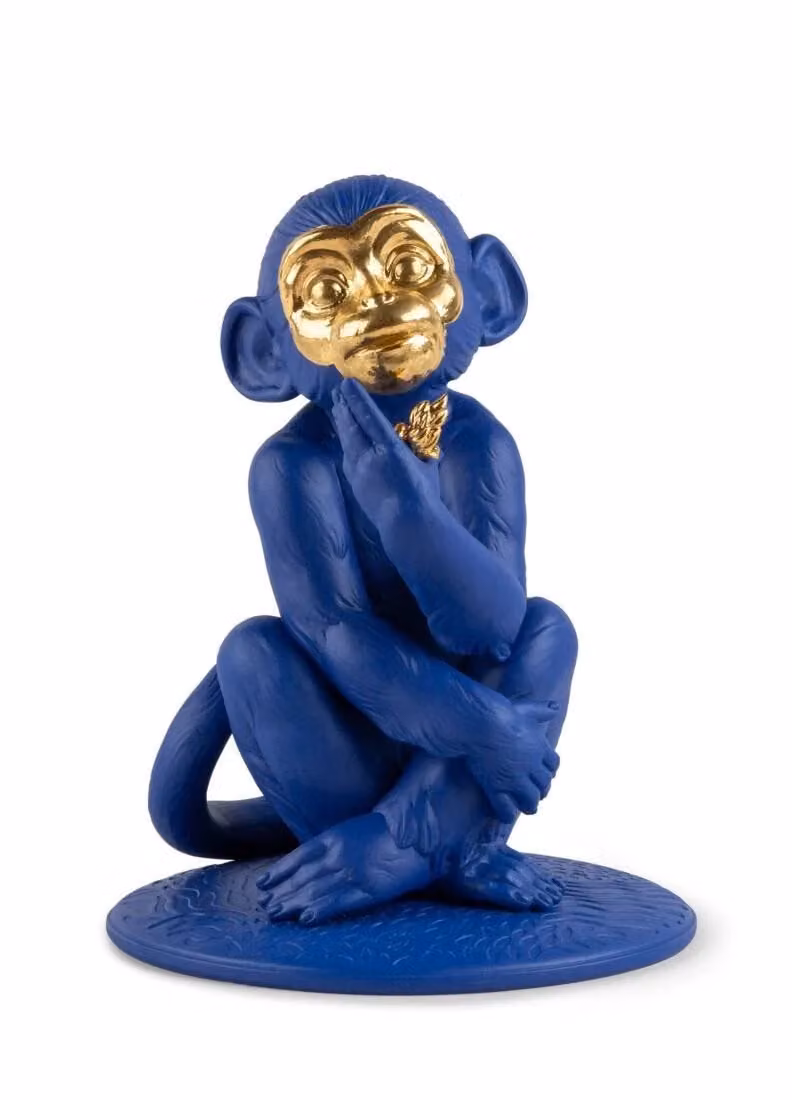 Lladró Little Monkey Porcelain Sculpture in Blue and Gold Limited Edition