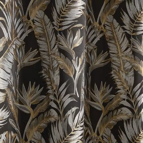 Ulster Weavers Paradise Palm Jacquard Eyelet Curtains Black and Gold W: 117 cm, L: 137 cm – 3