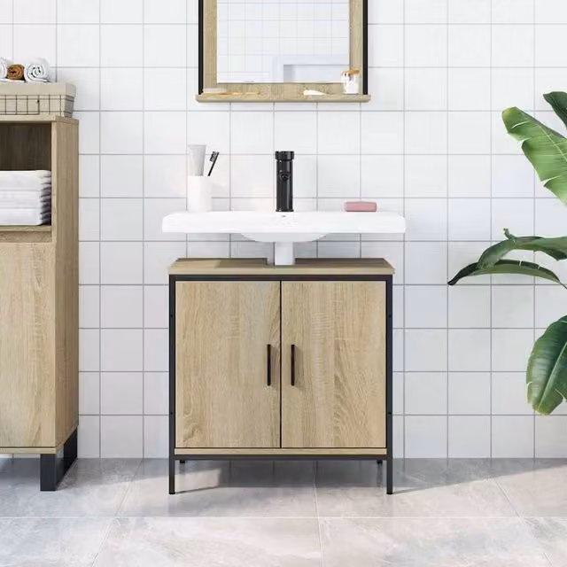 Berkfield Home Sturdy Bathroom Sink Cabinet in Sonoma Oak, Beige, W/D/H: 60 x 30 x 60 cm