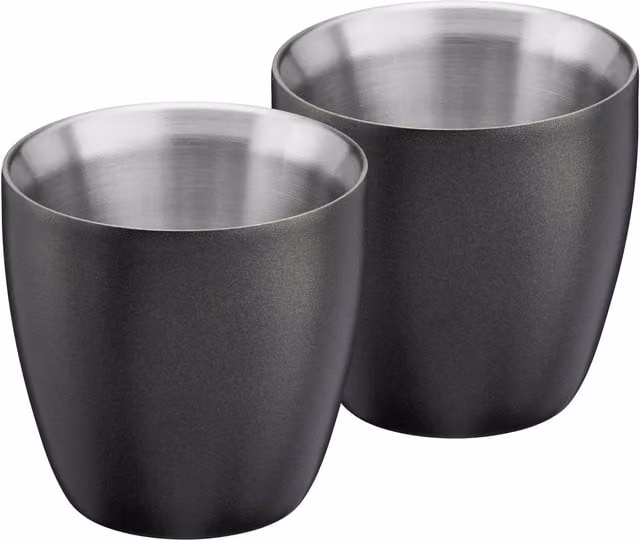 Cooks Professional Set of 2 Black Stainless Steel Double Walled Insulated Espresso Coffee Cups, 90ml Capacity – 1