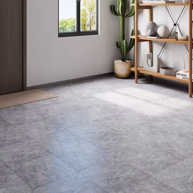 Livingandhome Set of 24 Self-adhesive Marble Texture PVC Flooring Tiles in Purple and Grey Stone Look