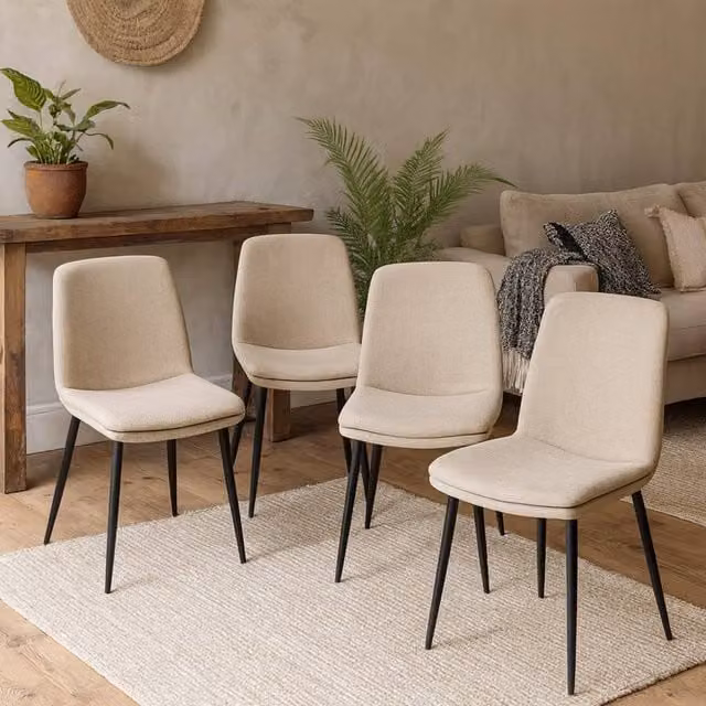 Wyld Haus Mosslight Set of 4 Modern Beige Fabric Upholstered Dining Chairs with Black Metal Legs – 1
