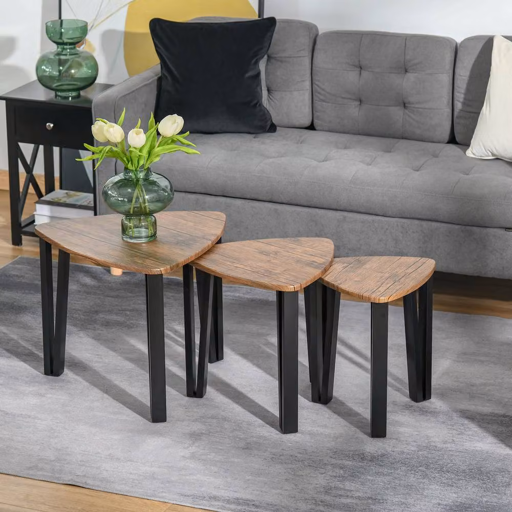 ERGOVEXA Nest of 3 Triangle Coffee Tables in Walnut and Black – 3