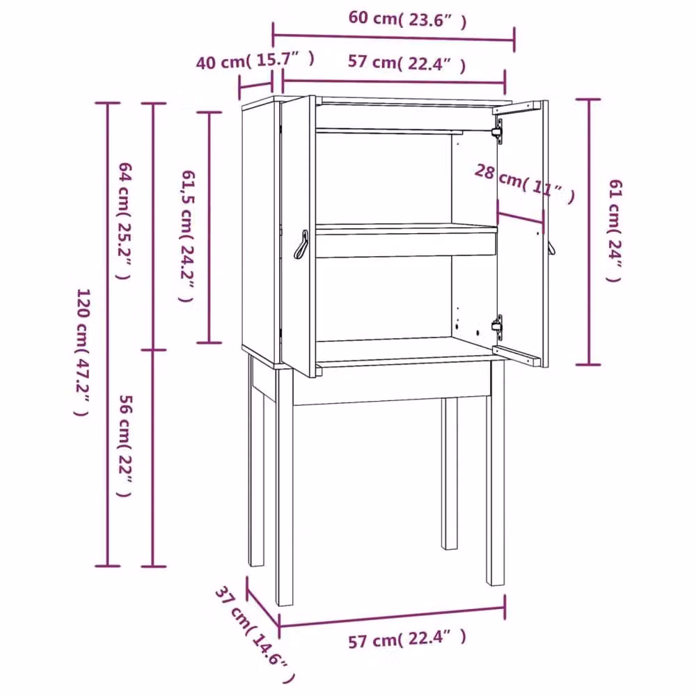 Berkfield Home Highboard in Honey Brown Solid Wood Pine, W/D/H: 60 x 40 x 120 cm – 3