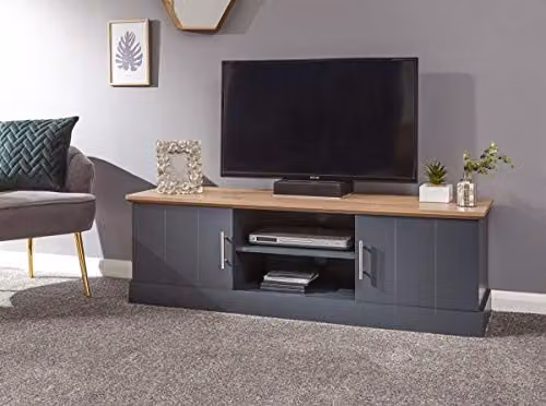 GFW Kendal Large TV Cabinet in Blue and Oak, W: 150.0 cm, H: 48.0 cm, D: 39.0 cm – 3