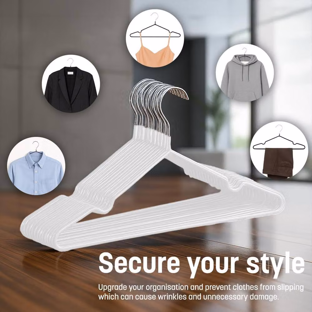 Keplin 20 Pack Heavy Duty Rubber Coated Metal Clothes Hangers, Non-Slip and Space Saving, White – 4