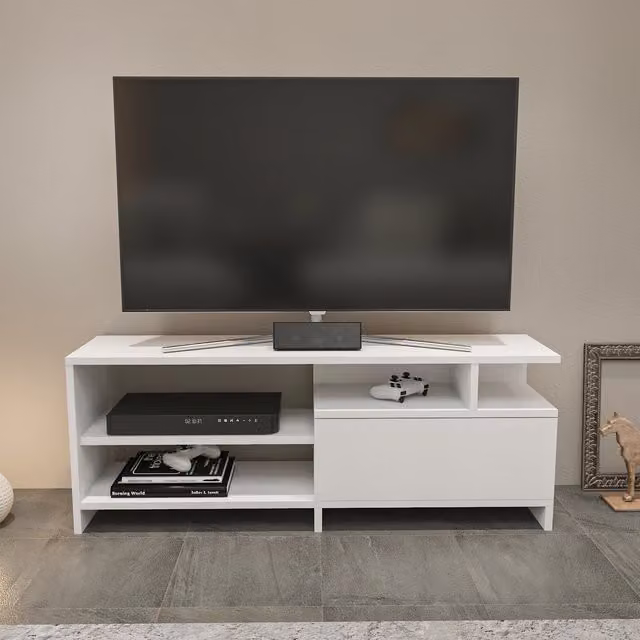 Pulaski Modern Geometric TV Unit in White, W: 120 cm