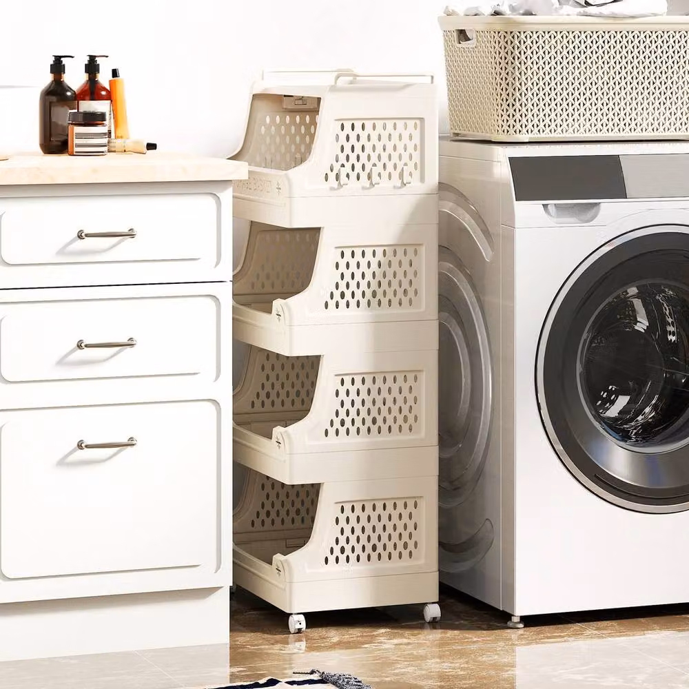Havendro 5 Tier Rolling Plastic Laundry Storage Cart with Wheels, Beige – 2