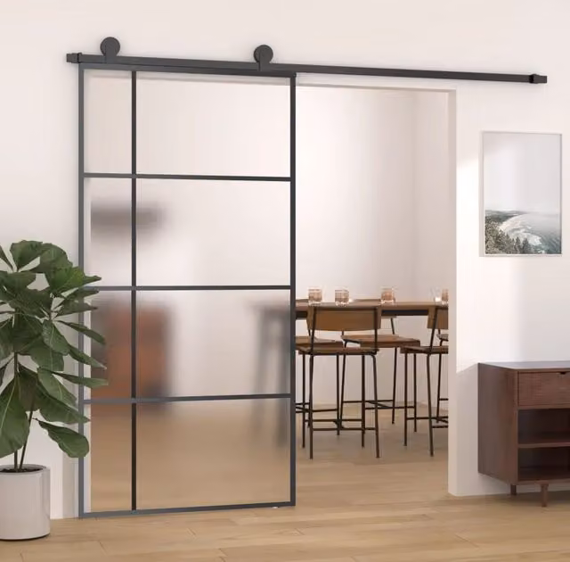 Berkfield Home Black Aluminium Sliding Door with Frosted ESG Glass, W: 102.5 cm, H: 205 cm