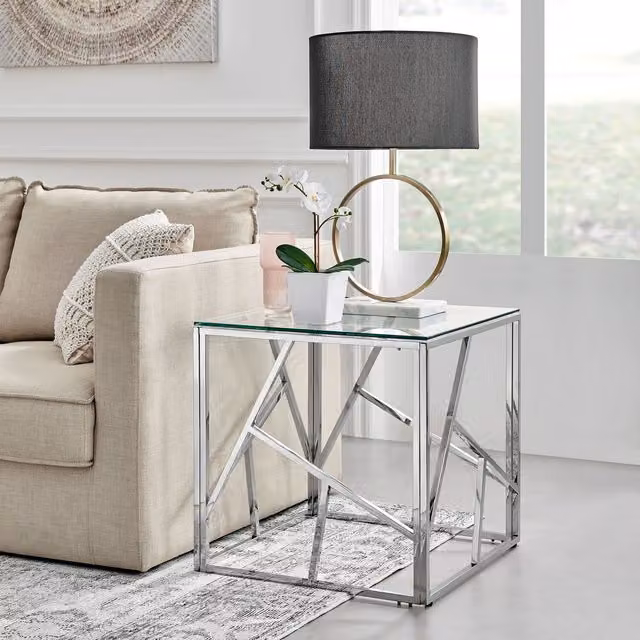 FurnitureboxUK Amalfi Silver Chrome Side Table with Glass Top