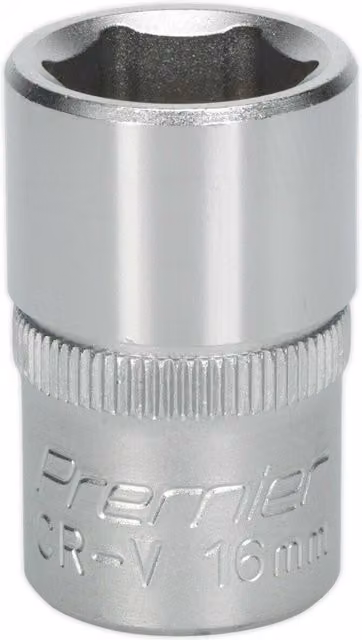 Loops 16mm Steel Drive Socket 1/2 inch Square Drive Chrome Vanadium Wrench Socket in Silver