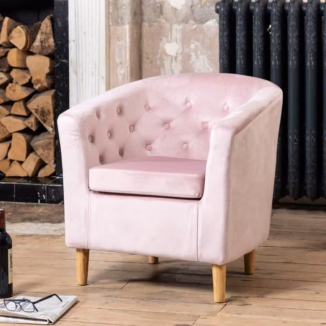Artemis Home Clio Pink Velvet Fabric Tub Accent Chair with Armrests and Solid Wood Frame, Width: 68 cm – 1