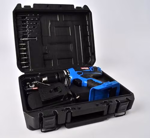 Hilka 18V Li-ion Rechargeable Hammer Drill in Black and Blue with Case – 3
