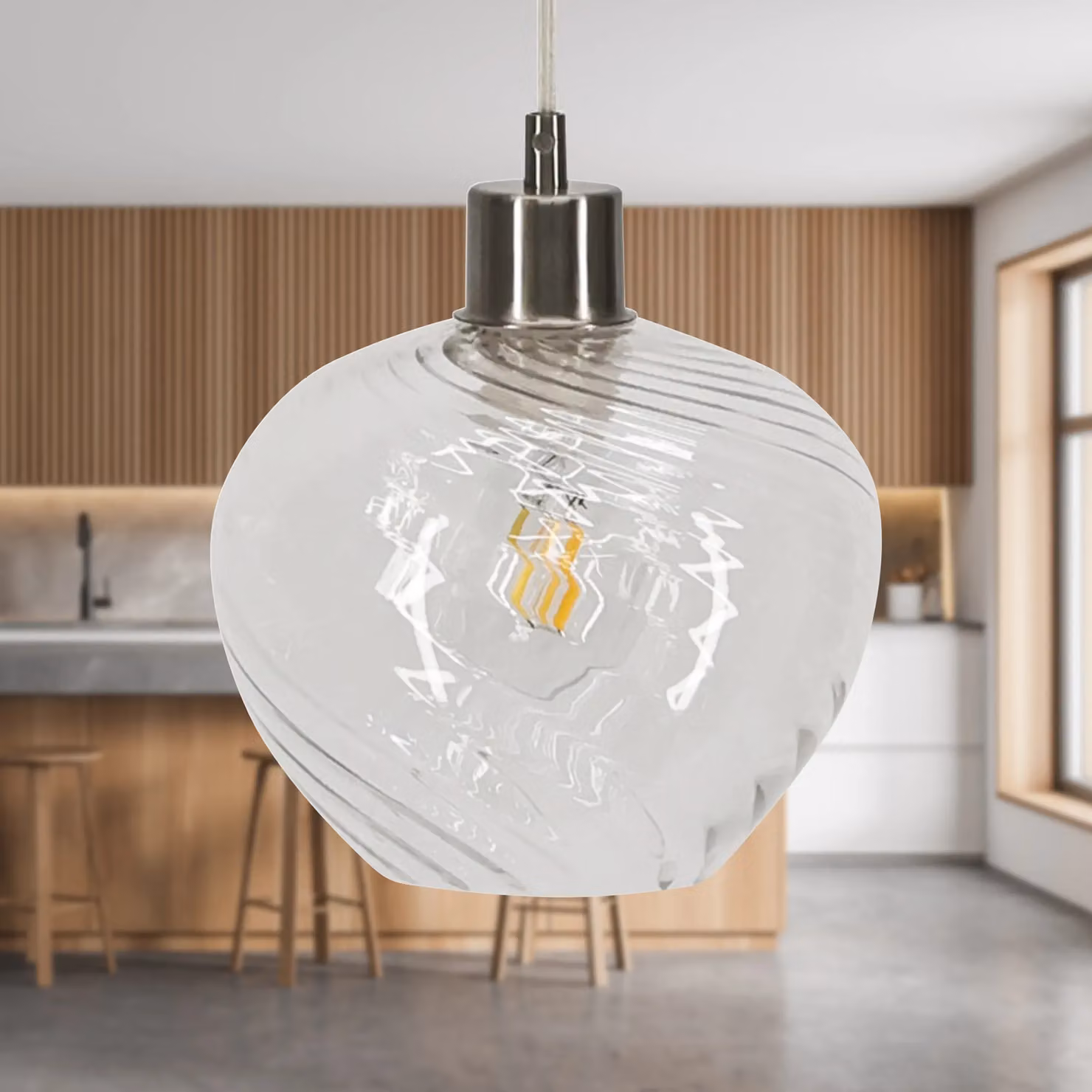 First Choice Lighting Bradson Set of 2 Pendant Lights with Transparent Glass and Silver Metal Fittings – 2