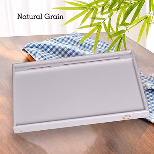 MANTRARAJ Bamboo Wooden Breakfast Serving Tray with Folding Legs in White – 3
