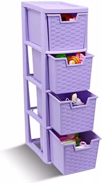 SPETLEK Medium Lilac Rattan 4 Tier Plastic Drawer Organiser in Purple – 1