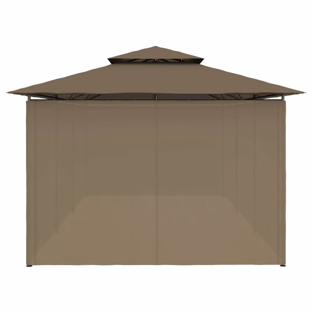 Berkfield Home Gazebo with Curtains in Taupe Stone, W/D/H: 600 x 298 x 270 cm – 3