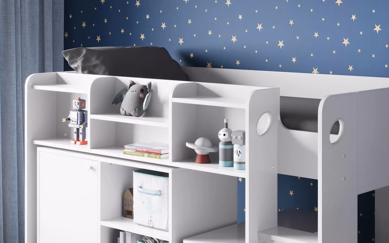 Flair Furnishings Wizard Mid High Sleeper Workstation in White, Single – 4