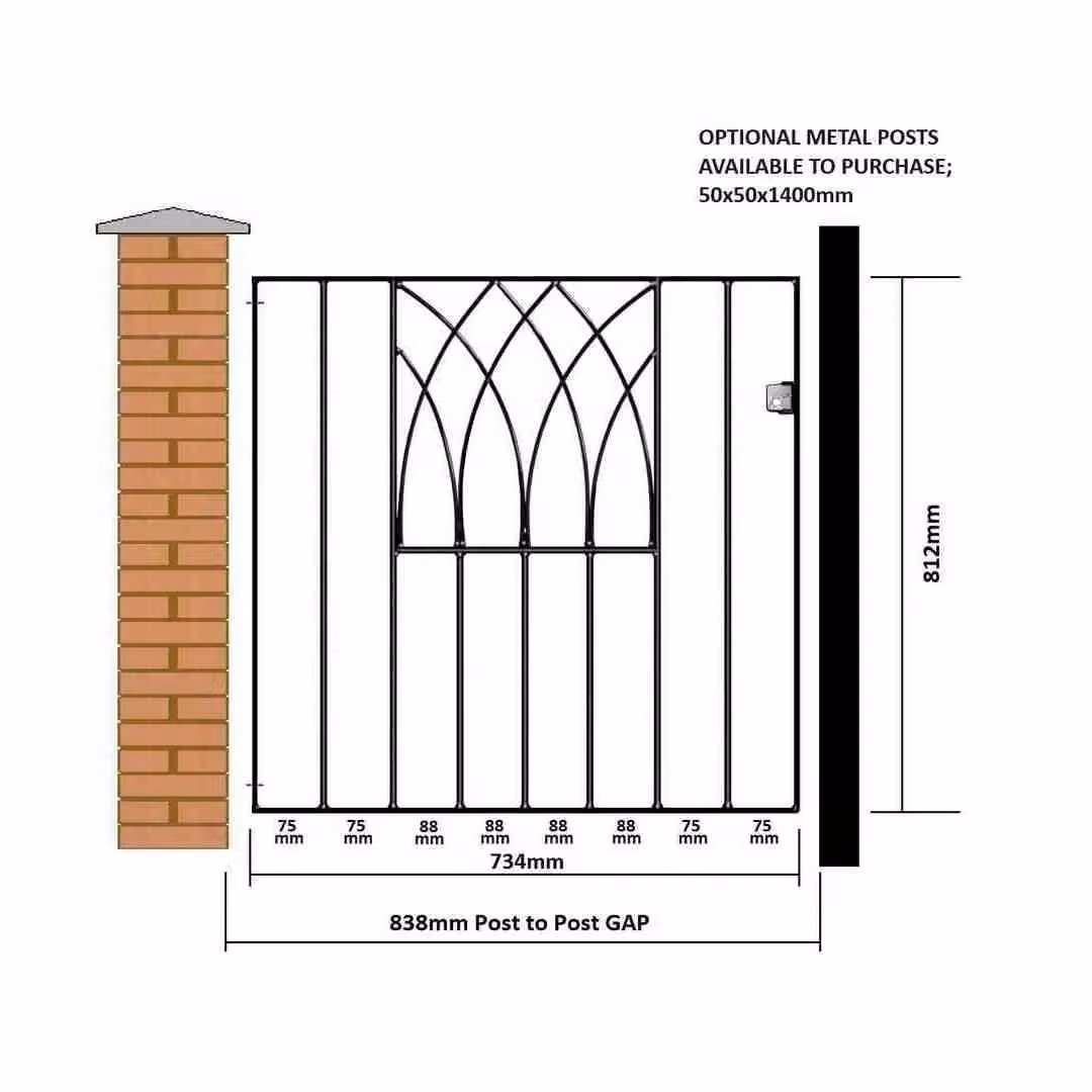 Burbage Iron Craft Abbey Modern Low Flat Top Single Gate in Black, Fits Gap of W: 83.8 cm, H: 81.2 cm – 2