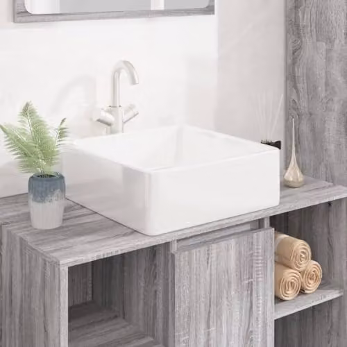 vidaXL White Ceramic Square Wash Basin W: 37 cm, D: 37 cm, H: 13 cm – 2