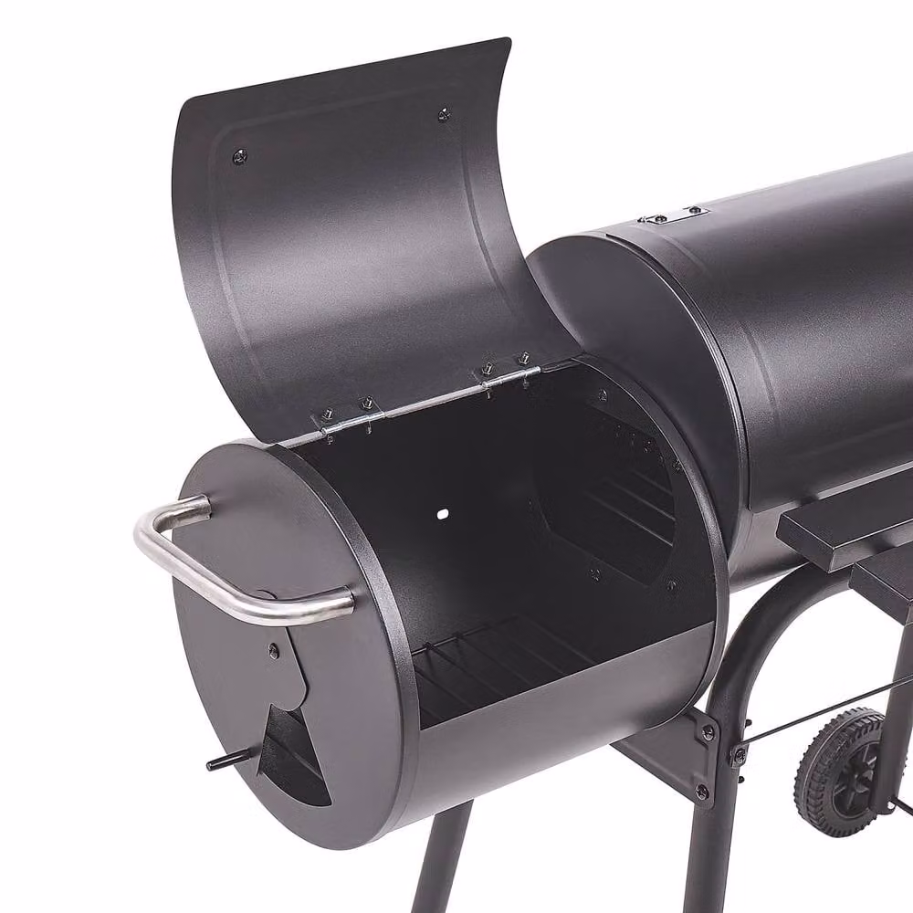 Wyld and Coco Offset Charcoal Smoker Grill with Lid, Thermometer and Wheels, Black, W/D/H: 115 x 51 x 113 cm – 5