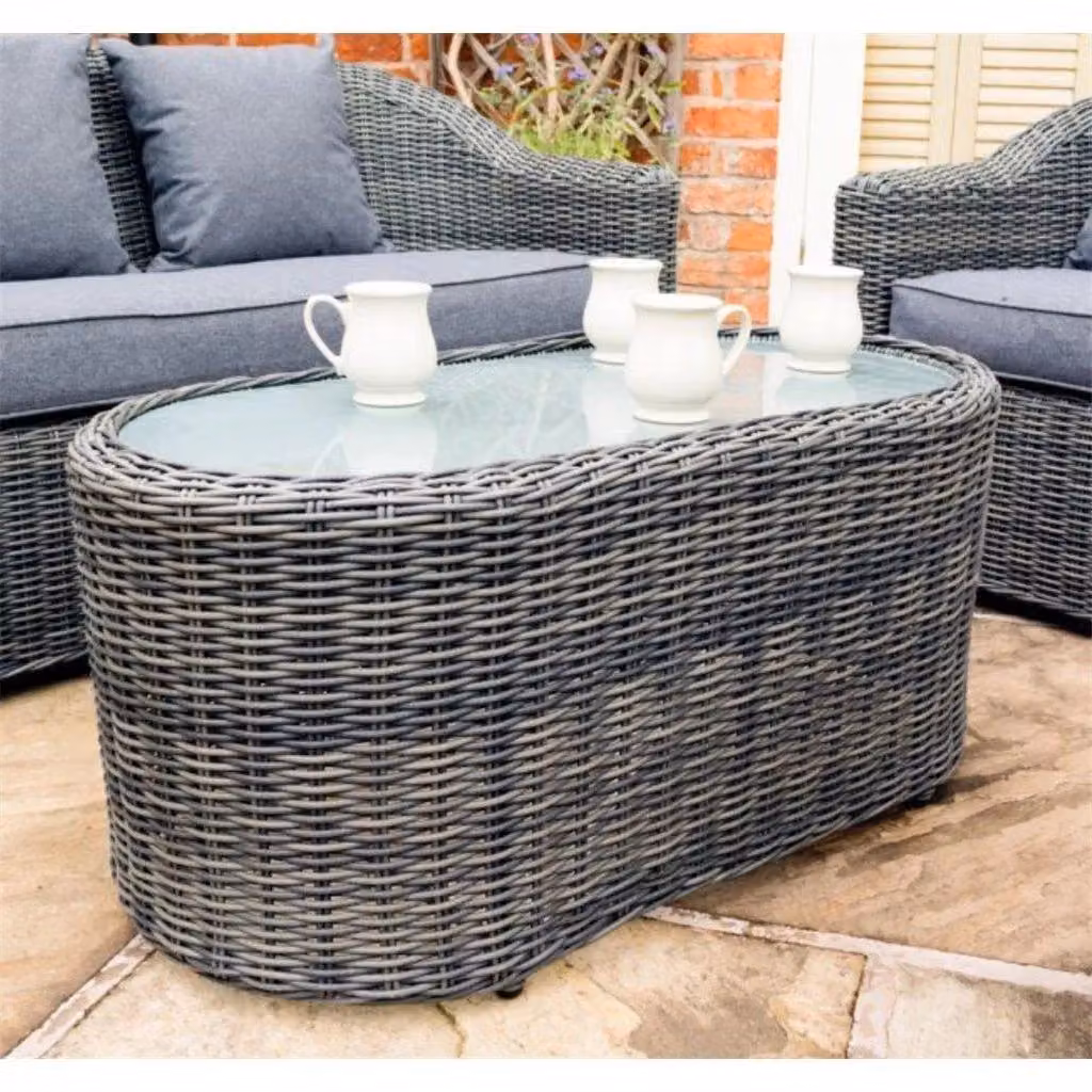 Cheshire 4 Seater L-Shape Grey Polyrattan Garden Sofa Set with Coffee Table and Cushions – 2