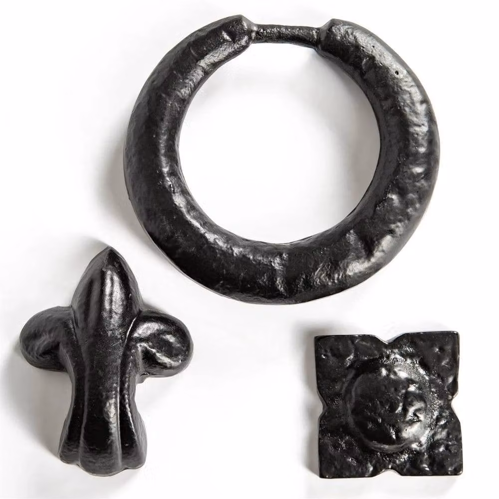FLAVORA Fleur De Lis Iron Door Knocker in Matt Black, H: 14 cm x W: 5.2 cm – 3