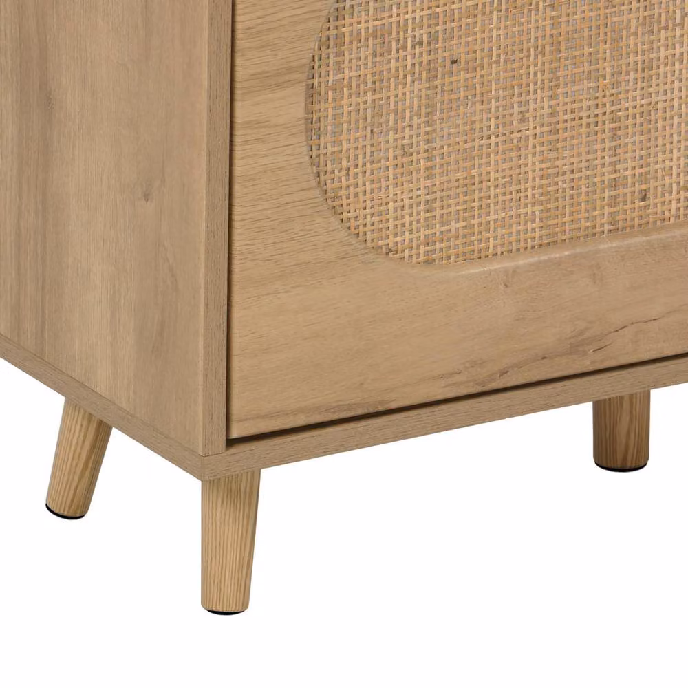 sweeek Boho Wood and Cane Shoe Cabinet in Beige with 3 Drawers and Hinged Doors, W/D/H: 75 x 26 x 131 cm – 4