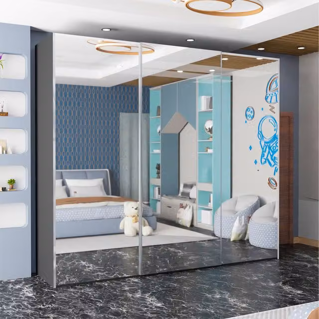 Sliding Wardrobes 4 u Essen Sliding Wardrobe with Mirror Doors and Integrated Drawers in Grey, Width: 250 cm