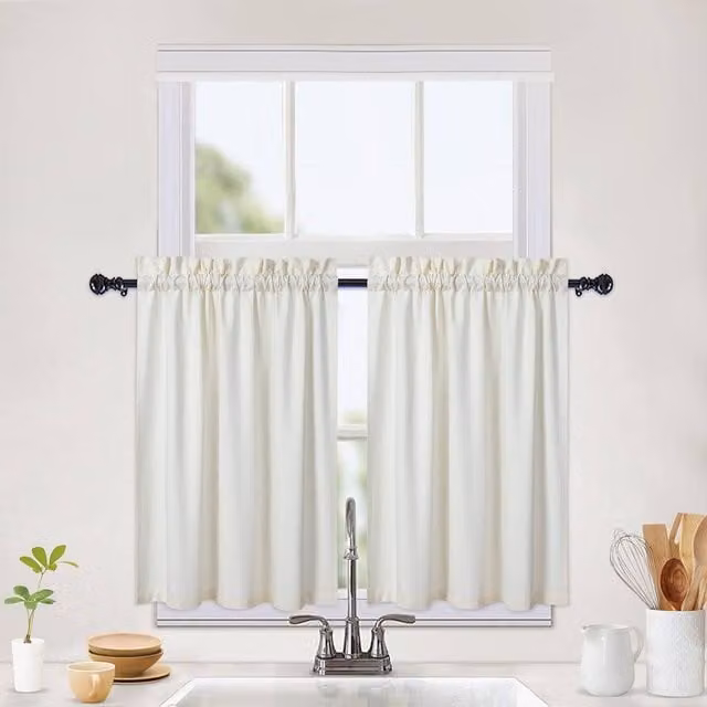 London Boutique 2-Piece Waterproof Embossed Seersucker Texture Curtains in Beige, W: 76.2 cm, H: 91.44 cm