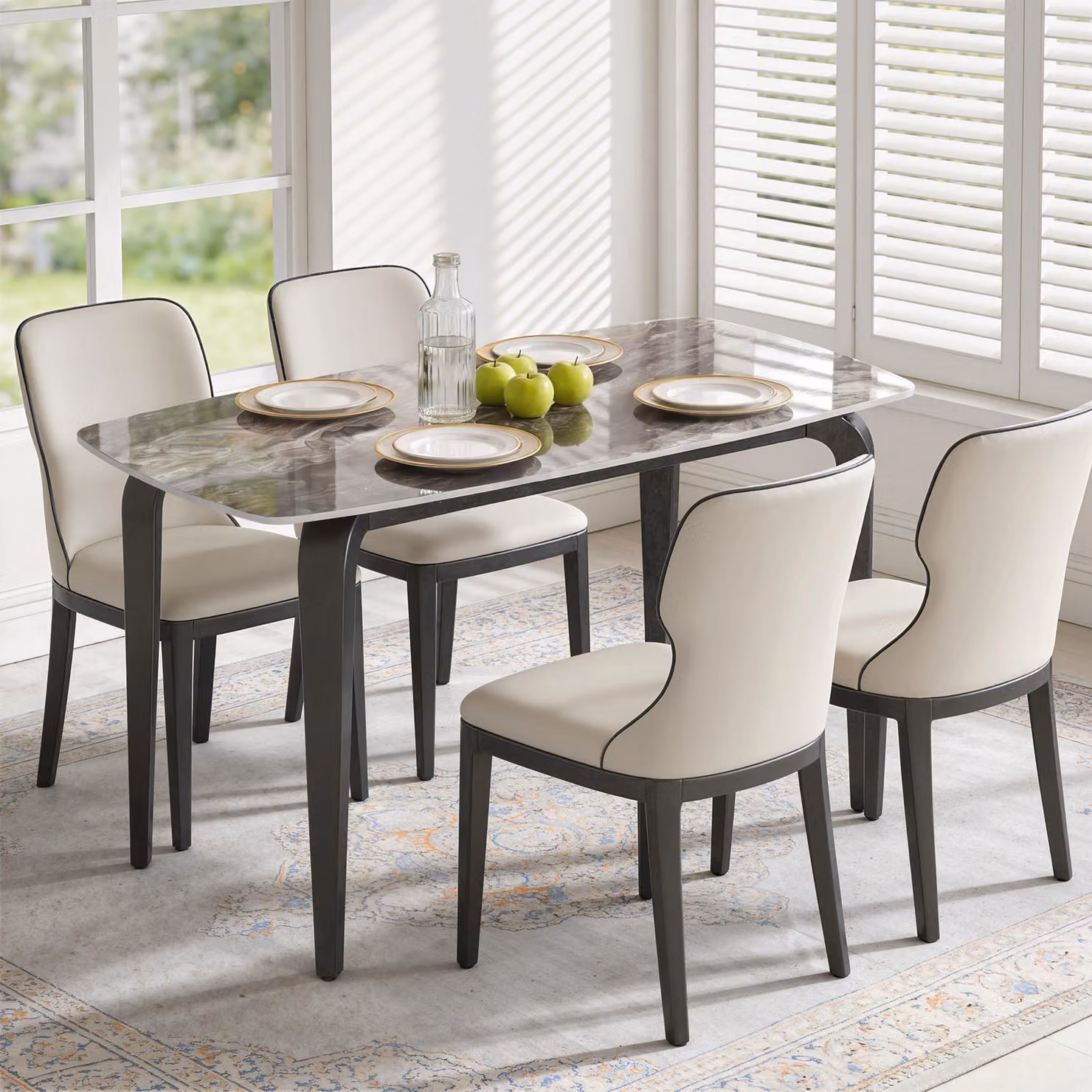 HOMCOM Modern Rectangular Dining Table for 4 with Brown Glossy Ceramic Sintered Stone Top and Black Metal Legs, W/D/H: 130 x 70 x 75 cm – 2