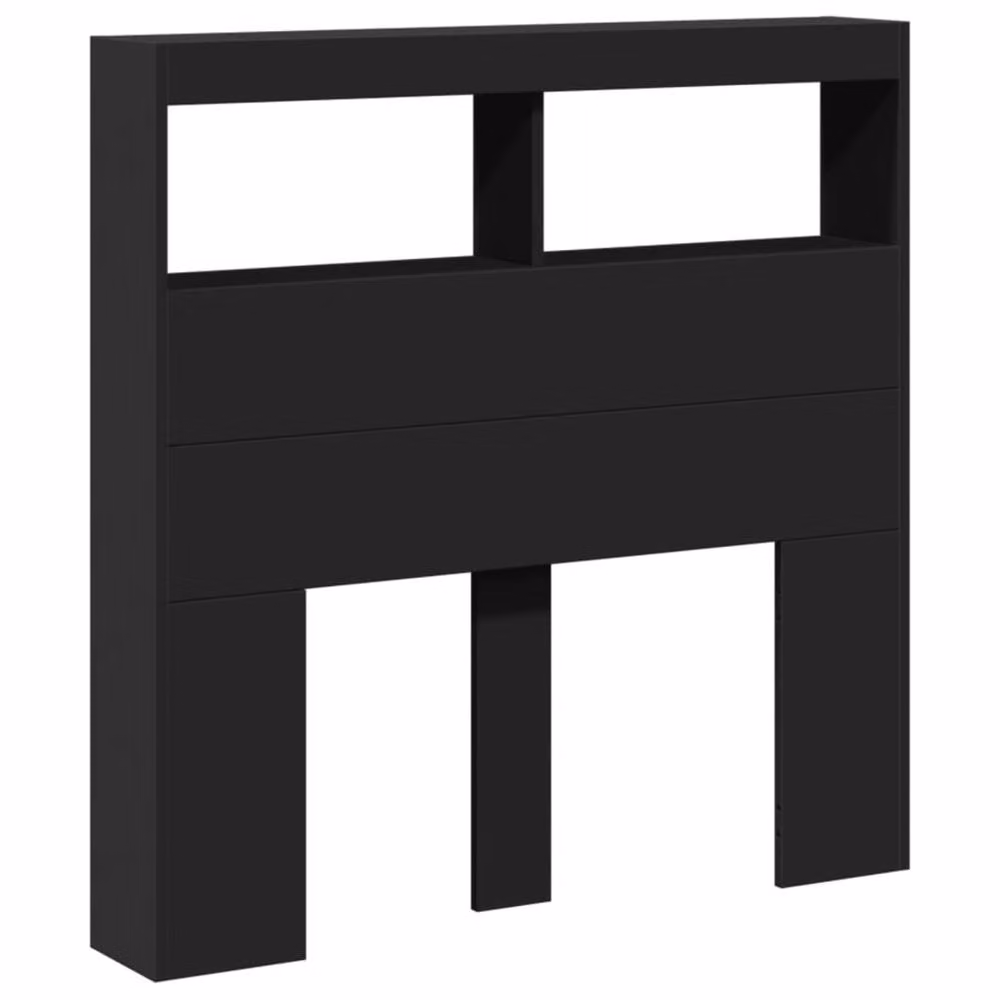 Berkfield Home Modern Wall Mount Headboard Cabinet in Matt Black with Integrated LED Lighting, Shelf and USB Charging Port, W/D/H: 100 x 17 x 102 cm – 2