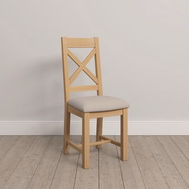 Seconique Windsor Ivory Cross Back Dining Chairs in Light Oak, Pack of 2
