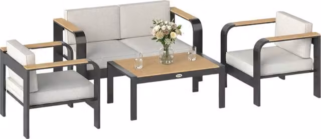 Outsunny 4 Seater Modern Aluminium and WPC Garden Furniture Set in White and Grey