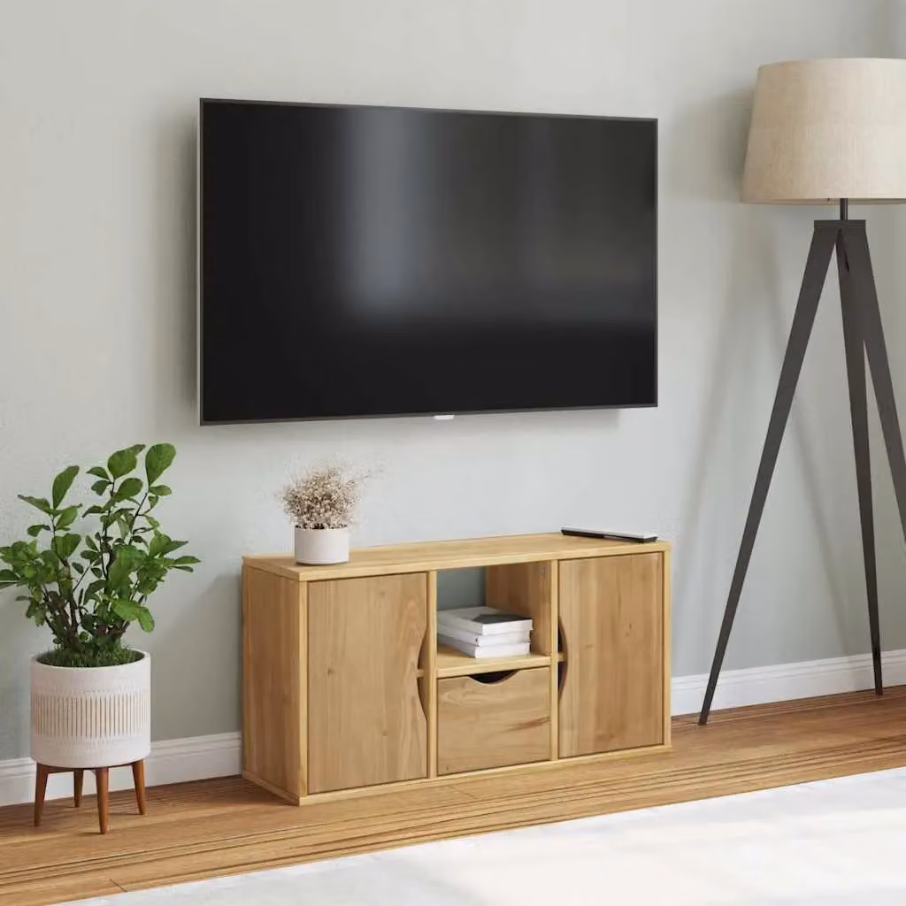 Berkfield Home ODDA TV Cabinet with Drawer, Solid Pine Wood, Brown, W/D/H: 79 x 24 x 40 cm – 2