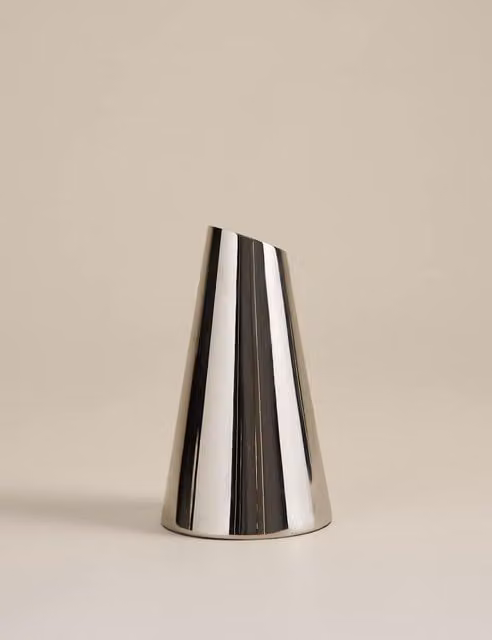 M&S Small Modern Silver Metal Tabletop Vase