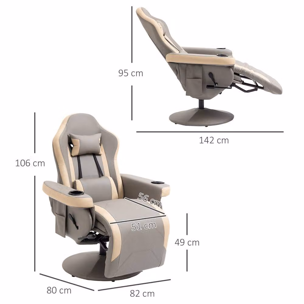 STILVORA Grey Synthetic Leather Recliner Armchair with Integrated Footrest, Cup Holder and Swivel Function – 2