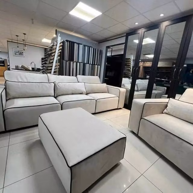 Stratus Interiors Sloane 2-Tone Modular Sofa Footstool in Beige and White