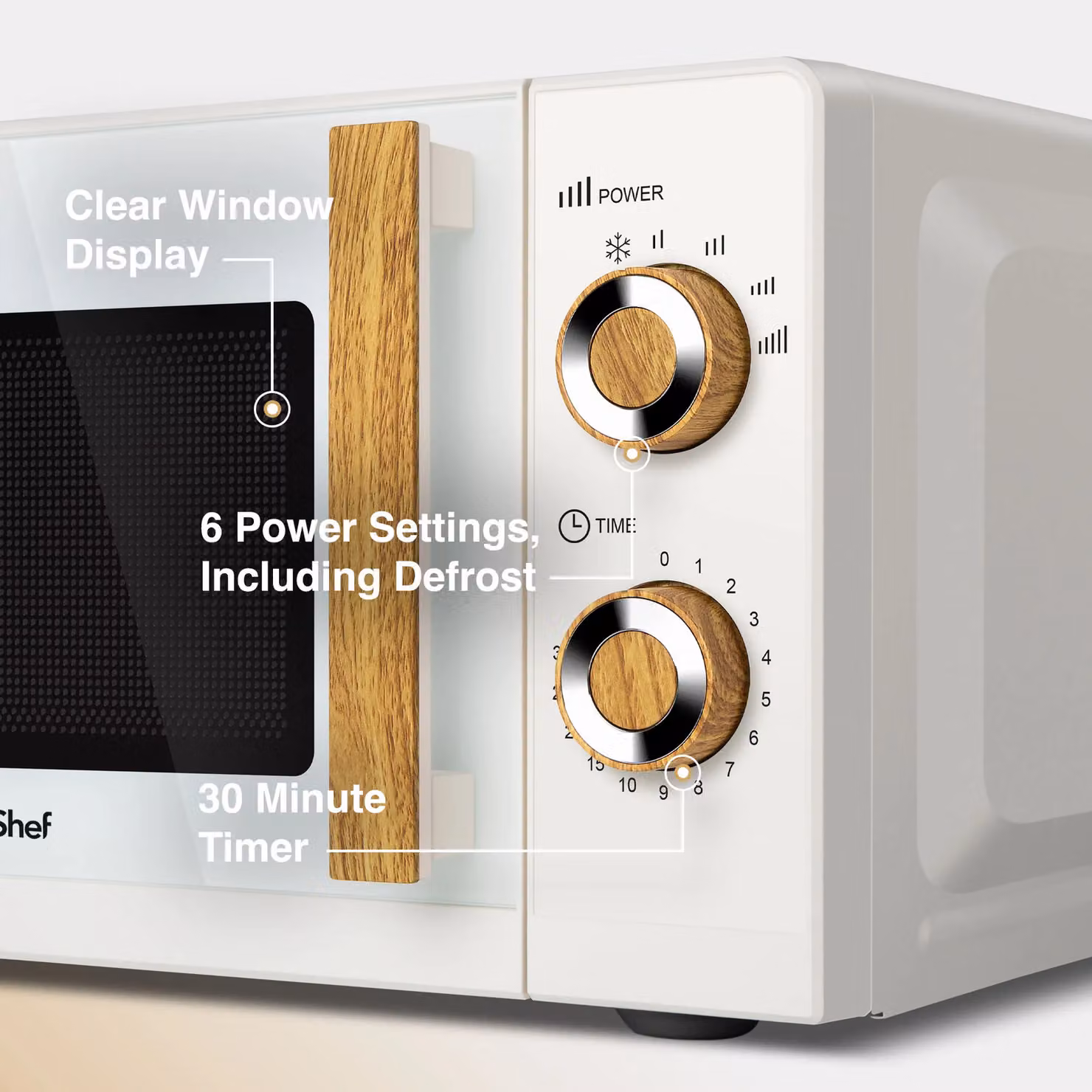 VonShef Fika 20L Solo Countertop Microwave in Cream and Wood – 3